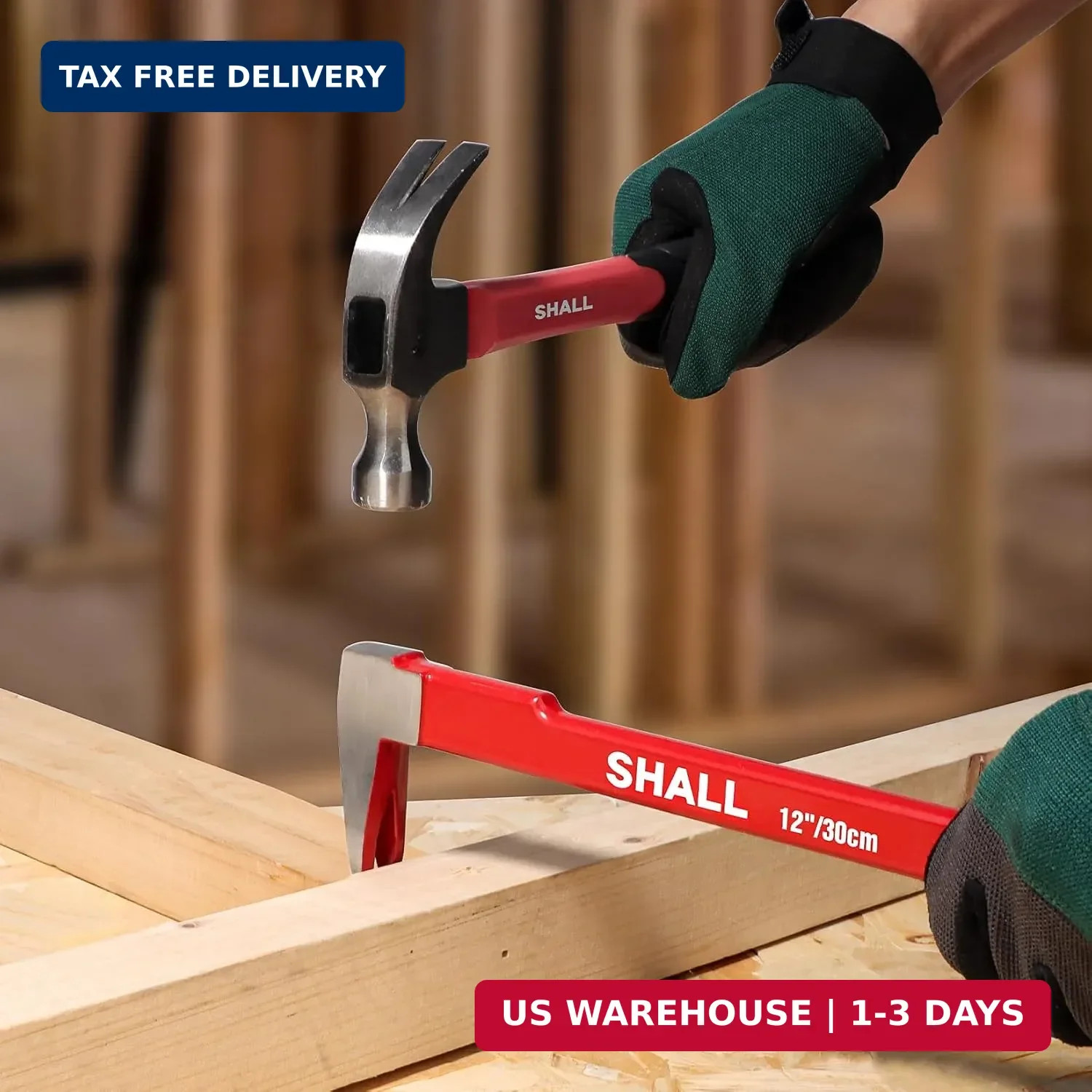 SHALL 3-Piece Nail Puller Tool Set, 12'', 10'', 8'' - Heavy Duty & Mini Cats Paw