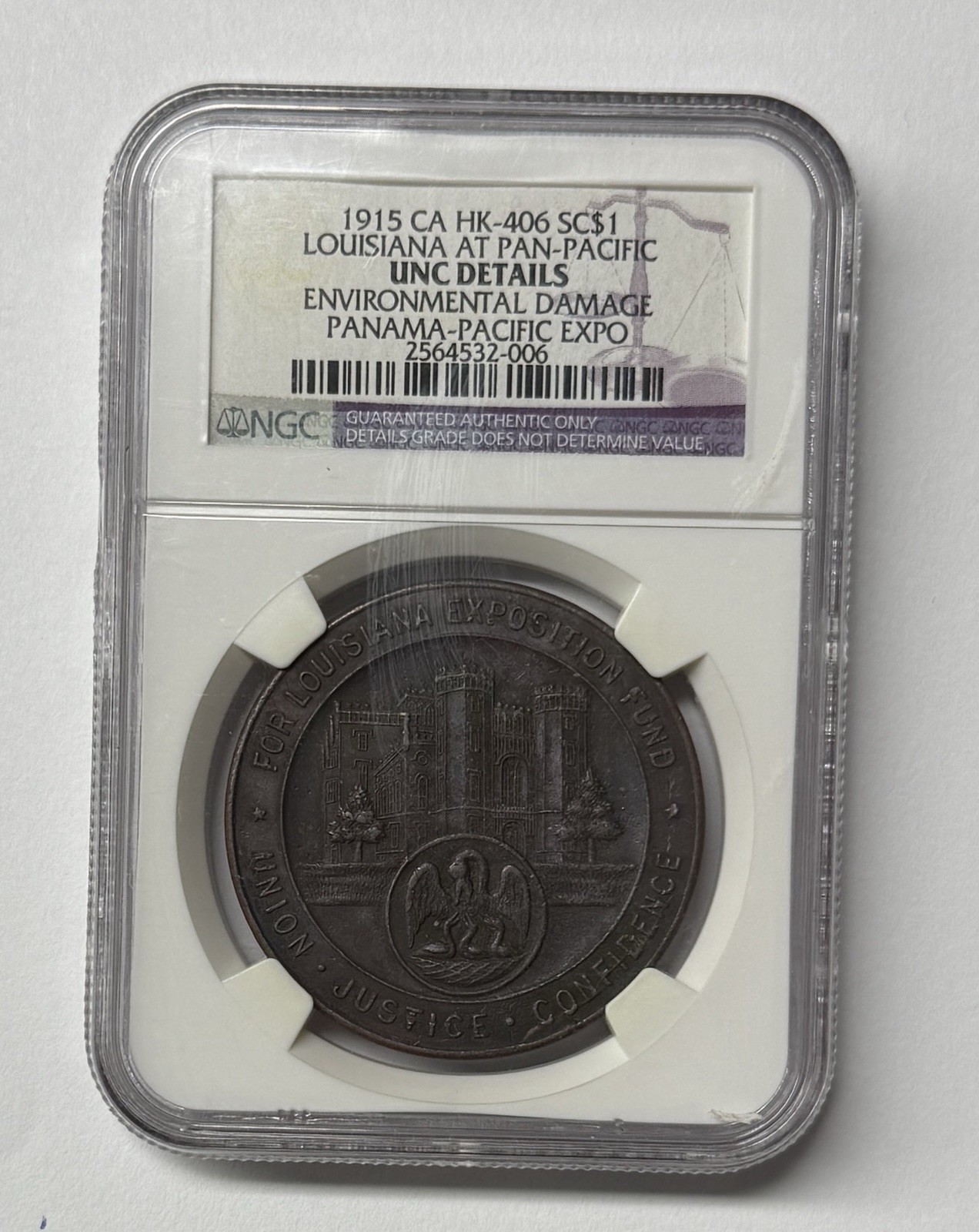 1915 Louisiana at Pan-Pacific So Called Dollar Pan-Pac Expo UNC DETAILS