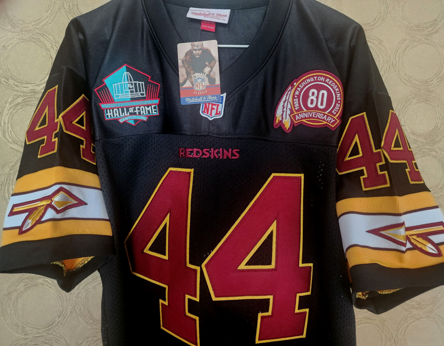 NEW TAG Washington Redskins #44 John Riggins Dual Patches sewn MENS BLACK Jersey