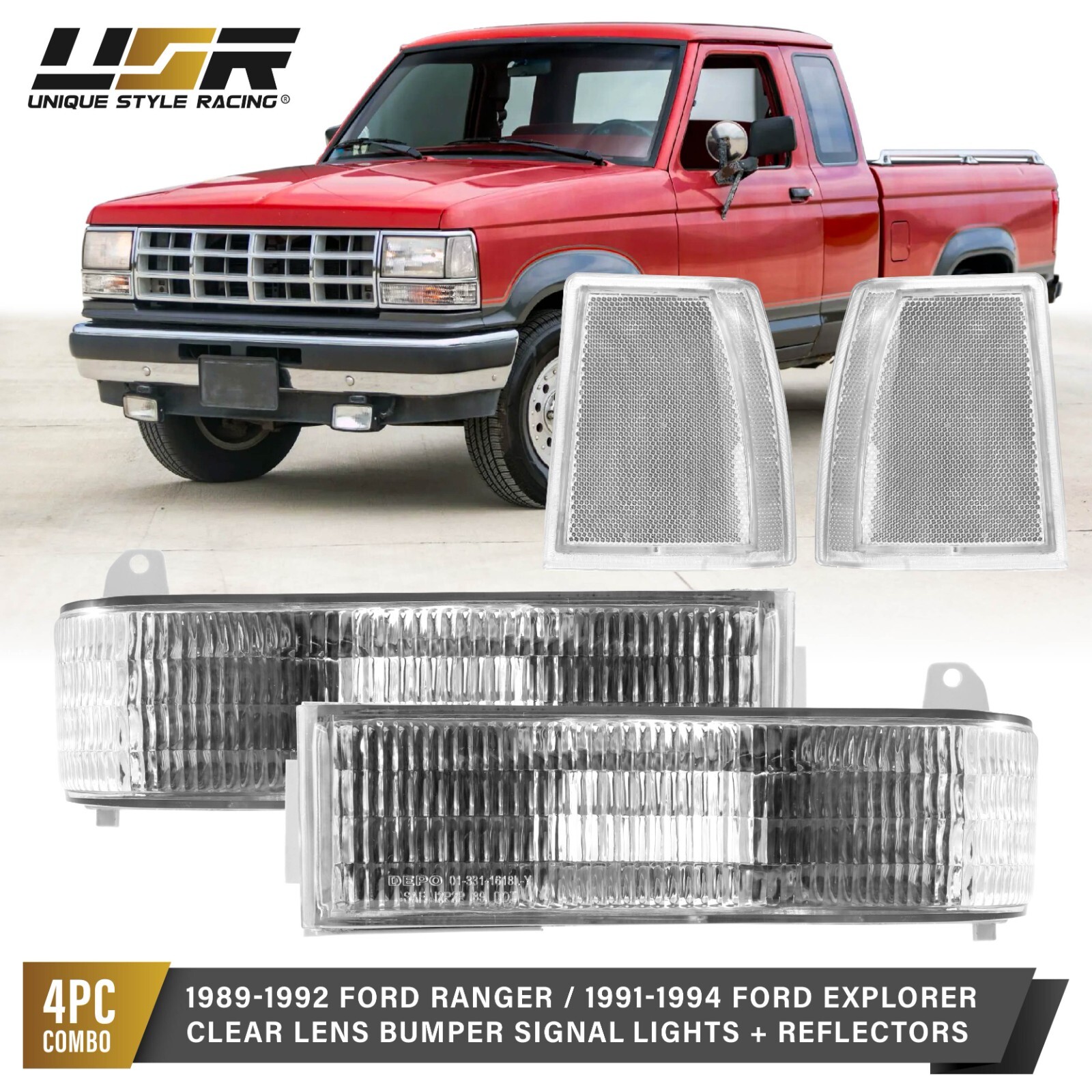 Clear Frosted Corner & Turn Signal Light 4pc For 89-92 Ranger / 91-94 Explorer