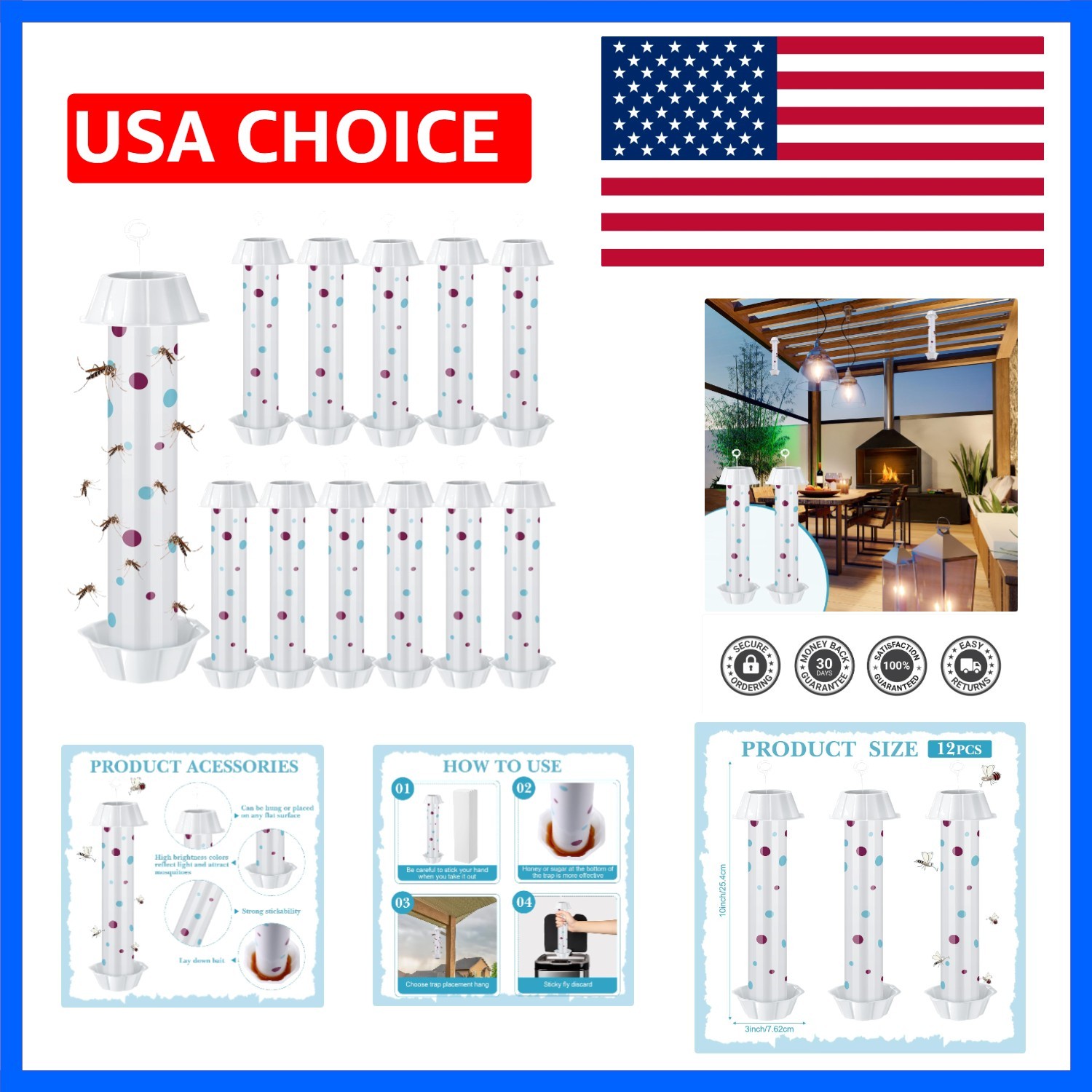 12 Pcs Sticky Fly Trap Fly Stick Indoor Outdoor Long Lasting Adhesive Fly Cat...