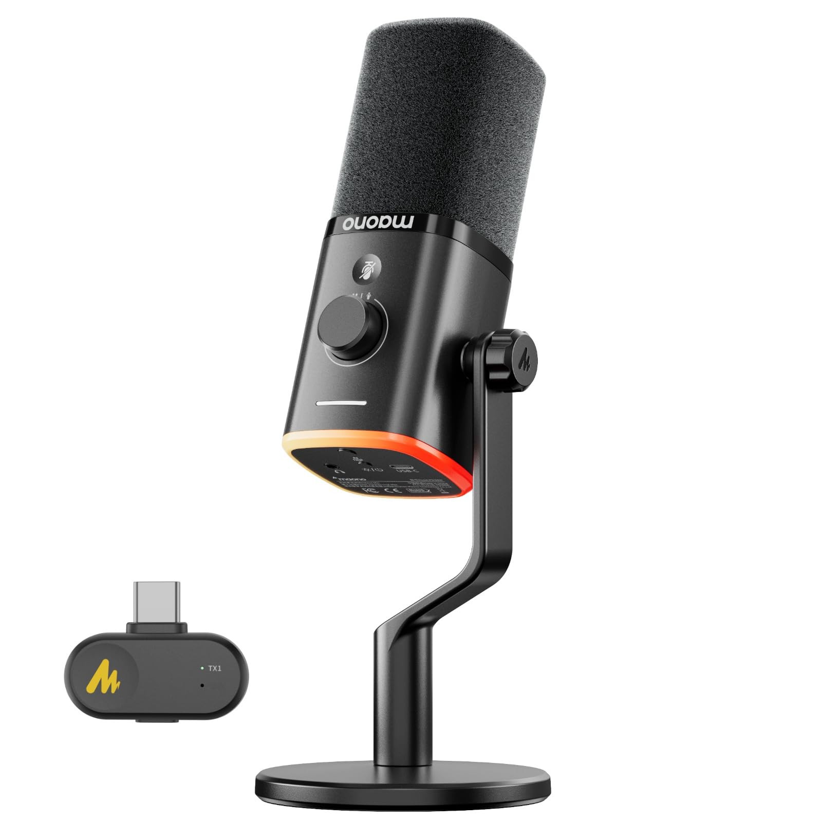MAONO PD100W USB Wireless Microphone for PC, Gaming USB-C Receiver, Black