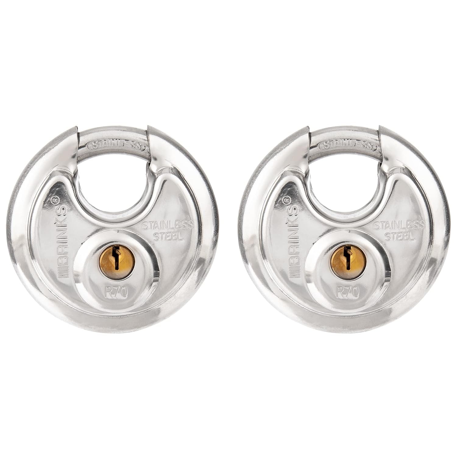 BRINKS – 70mm Keyed Alike Heavy Duty Discus Padlock – 2 Pack- Chrome Plated Secu