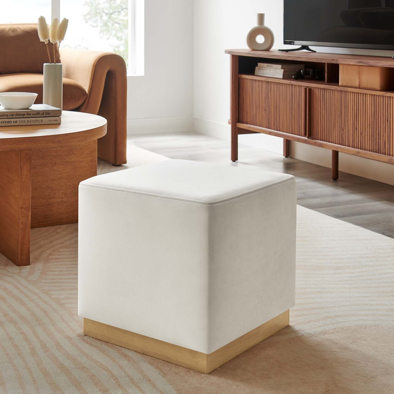 Modway 17" Square Performance Velvet Upholstered Ottoman