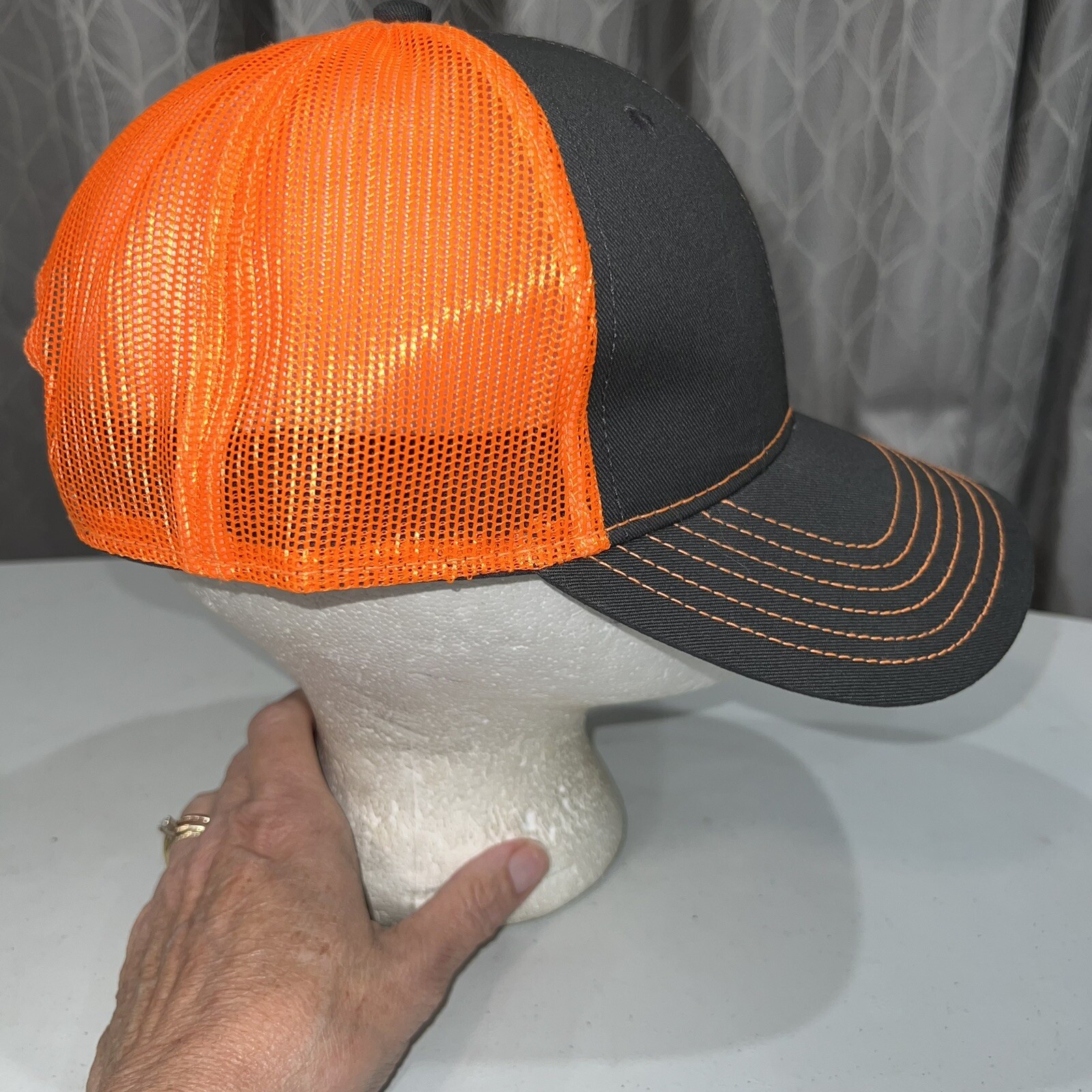 Fluorescent Orange mesh Gray Fabric w Running Spotted Tiger on Hat Cap Snapback