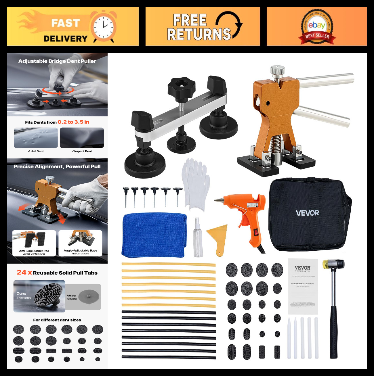60 PCS Paintless Dent Removal Kit - Auto Body Repair Tools, Hail Damage, Glue Gu