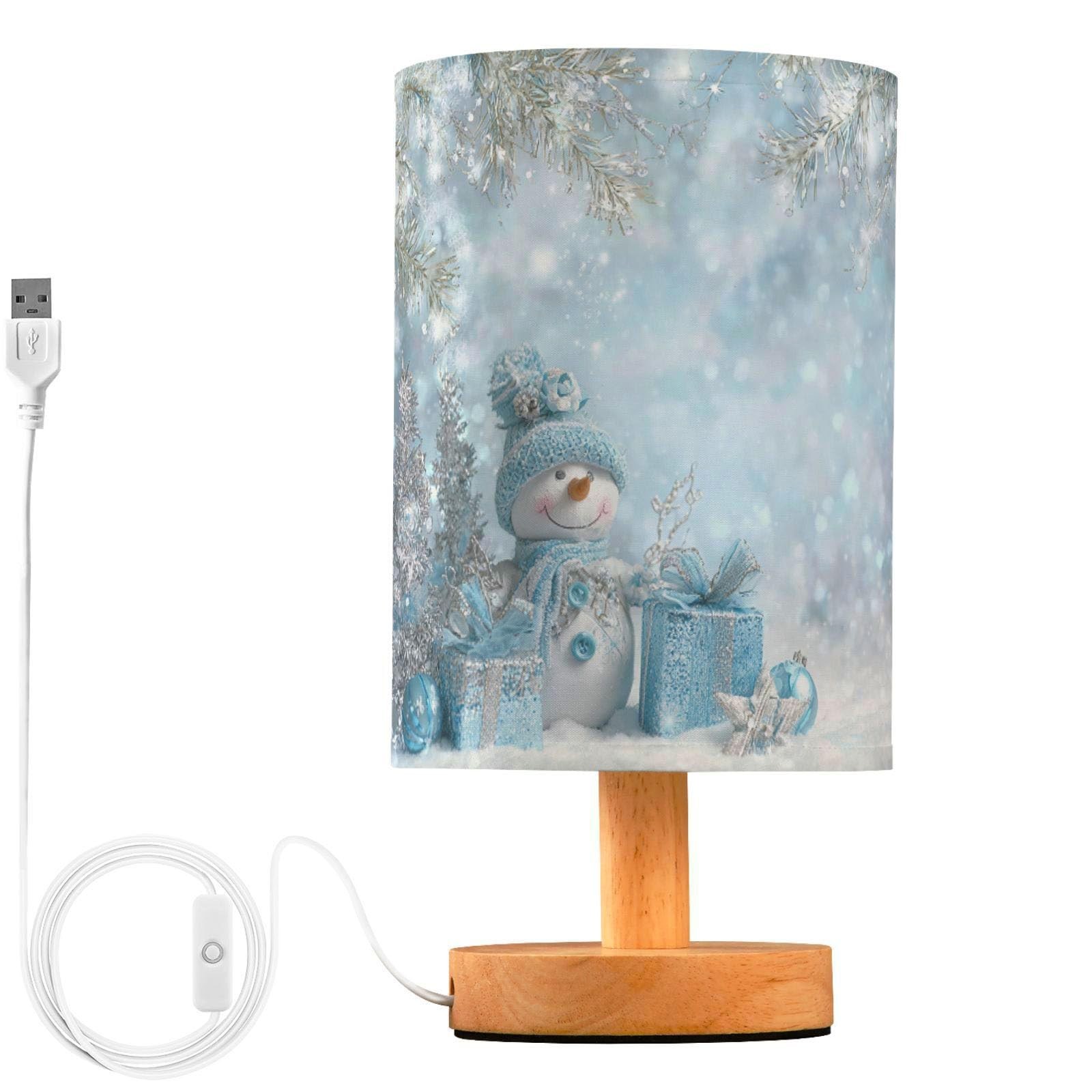 Pfrewn Christmas Winter Table Lamp with USB Port Snowman Snowflake Gifts Blue...
