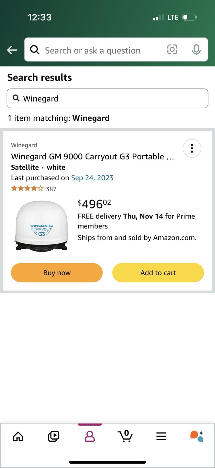 Winegard GM 9000 Carryout Portable Satellite White