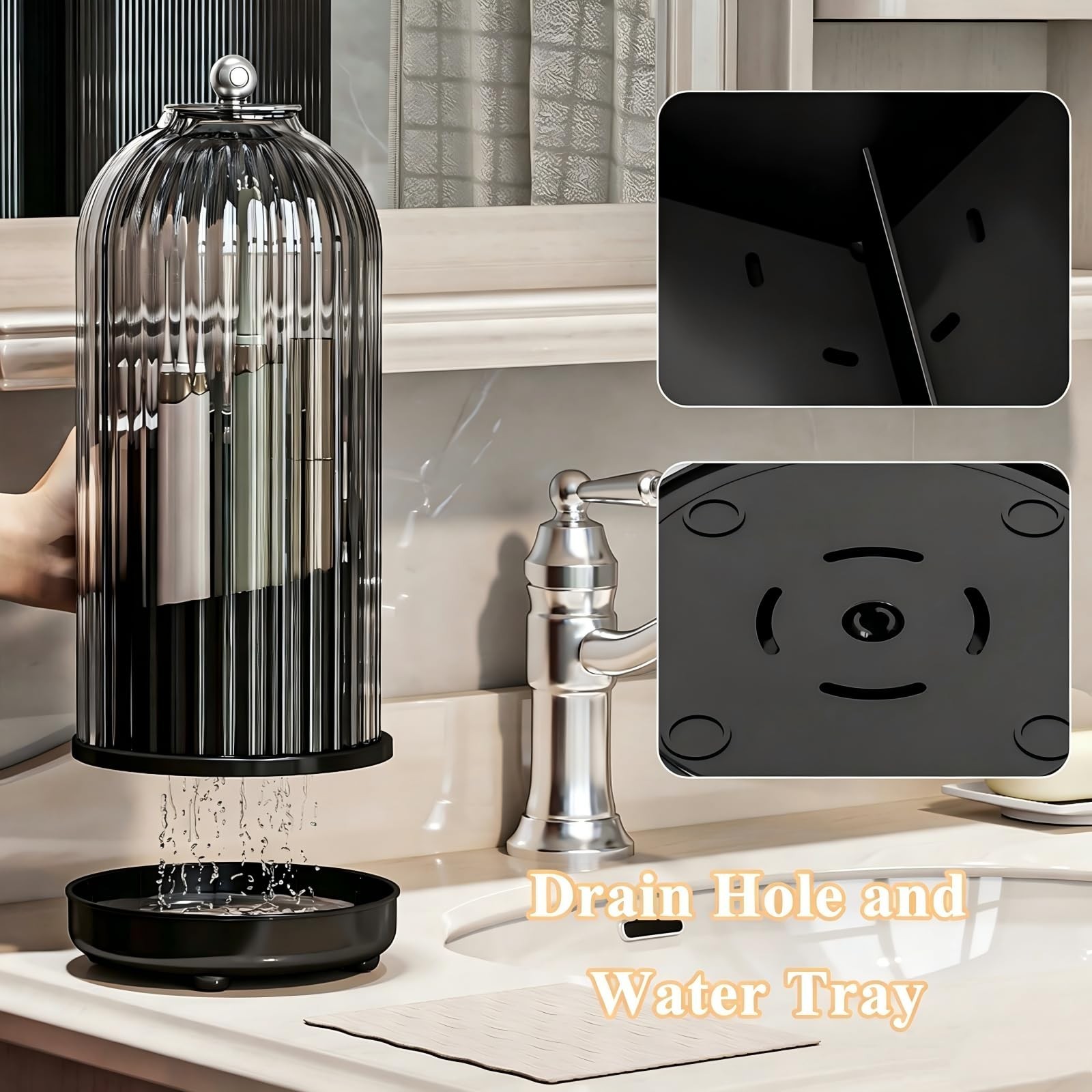 Drainable Toothbrush Toothpaste Holders with Cover, Gray Black | Drainage Hol...