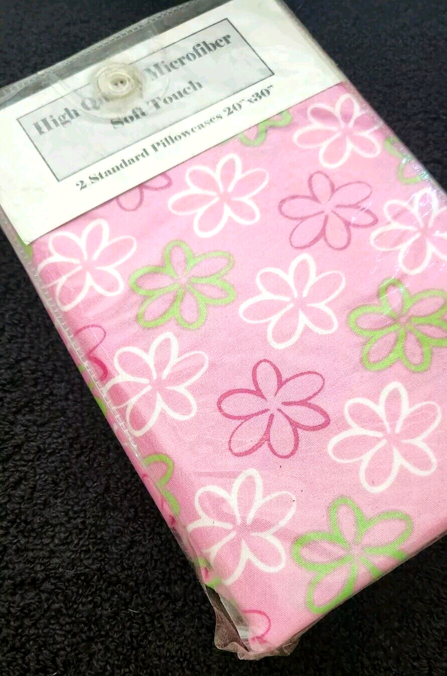 2 Pink Psychedelic Flower Power Standard Pillow Cases Sealed In Package Unused