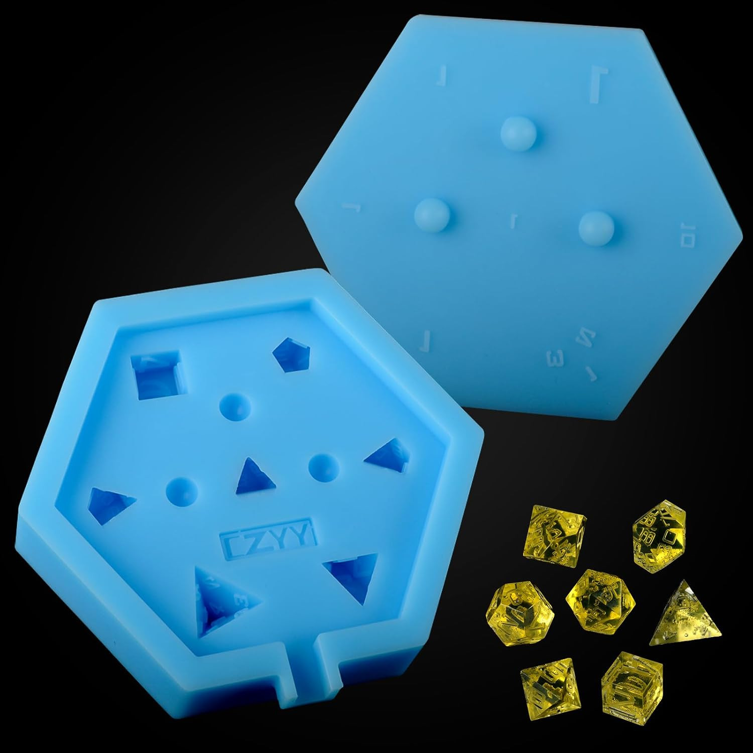CZYY Silicone Dice Mold, 7-Cavity Sharp Edge Polyhedral Resin Mould | Make