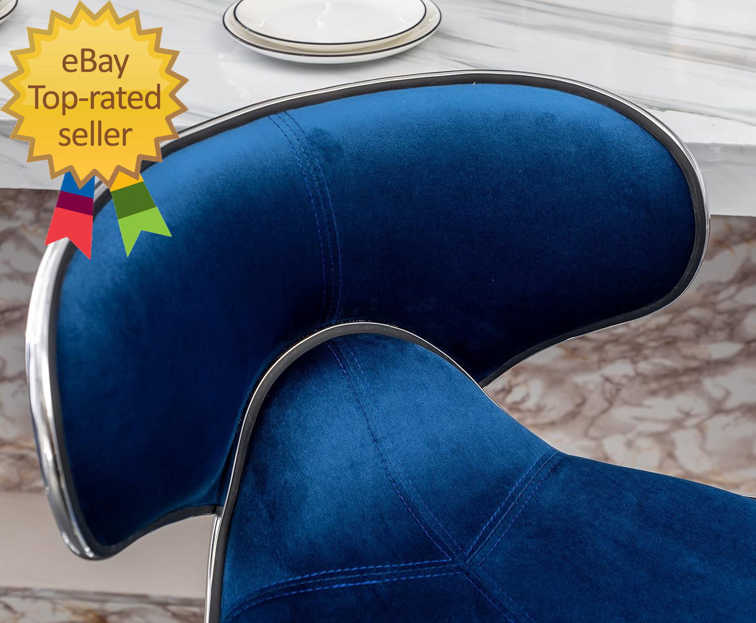Masaccio Velvet Upholstered Adjustable Swivel Barstool Set of 2 Blue