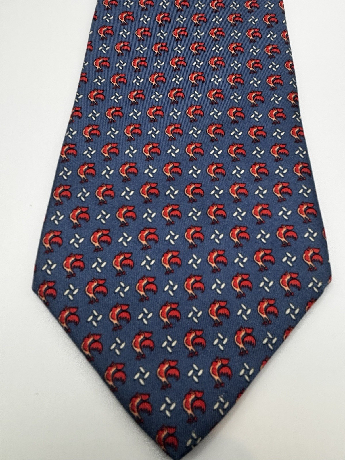 Salvatore Ferragamo Silk Tie Blue Red Rooster Novelty Italy 60x3.75”