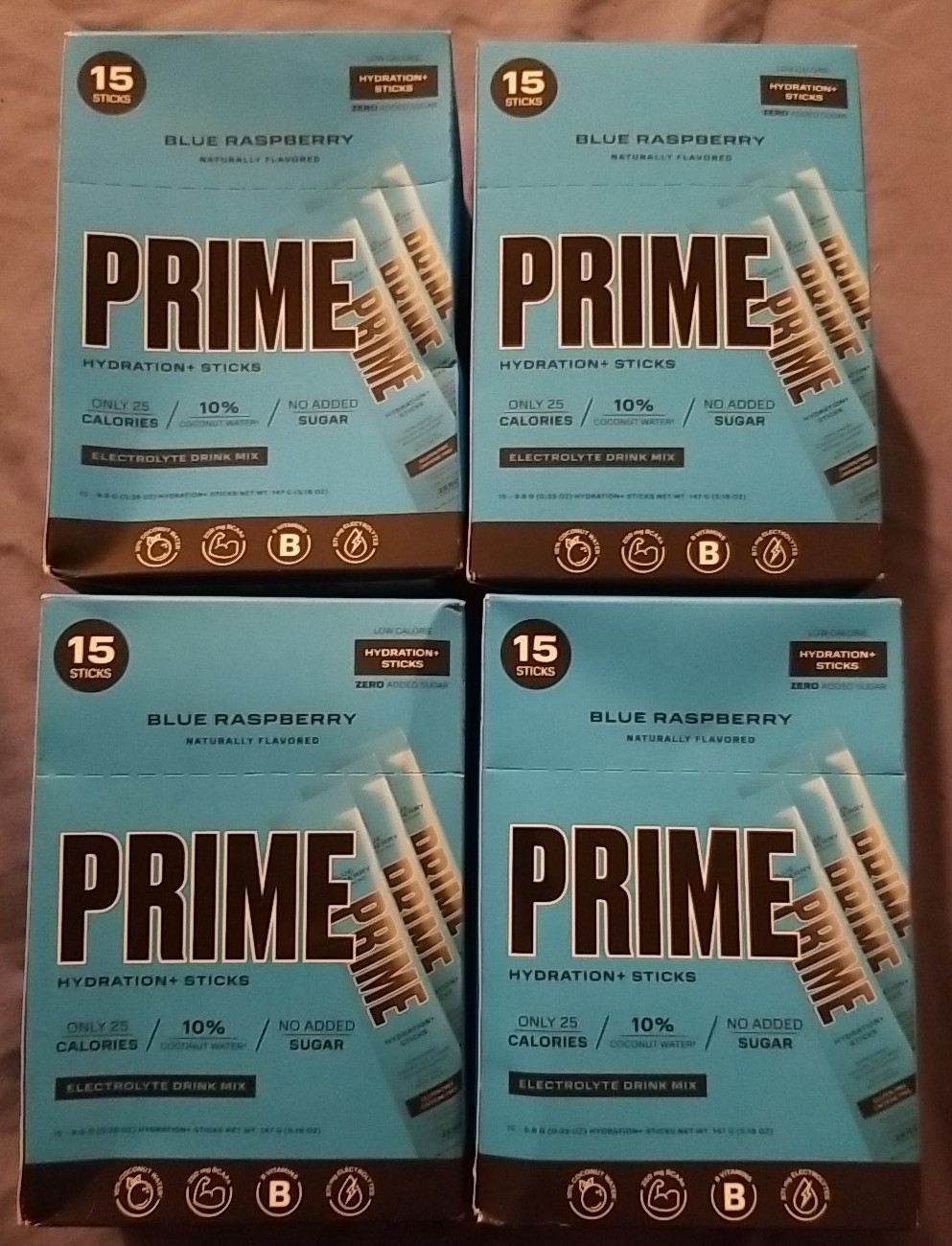 EXP 8/25 & 9/25- 60 Total Sticks Prime Hydration + Sticks Blue Raspberry 4 Boxes