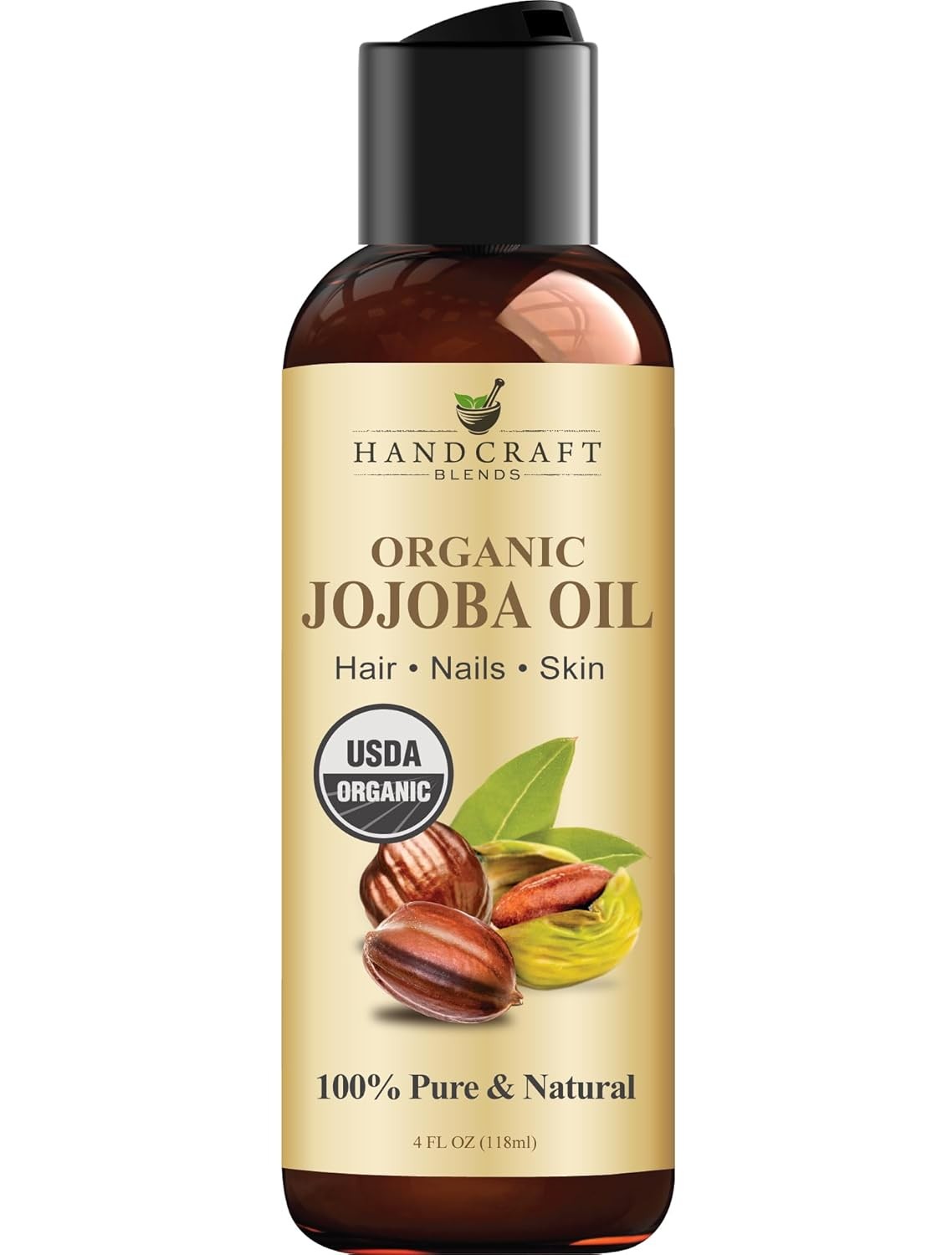 Handcraft Blends USDA Organic Jojoba Oil - Cold-Pressed 4 Fl Oz - 100% Pure and