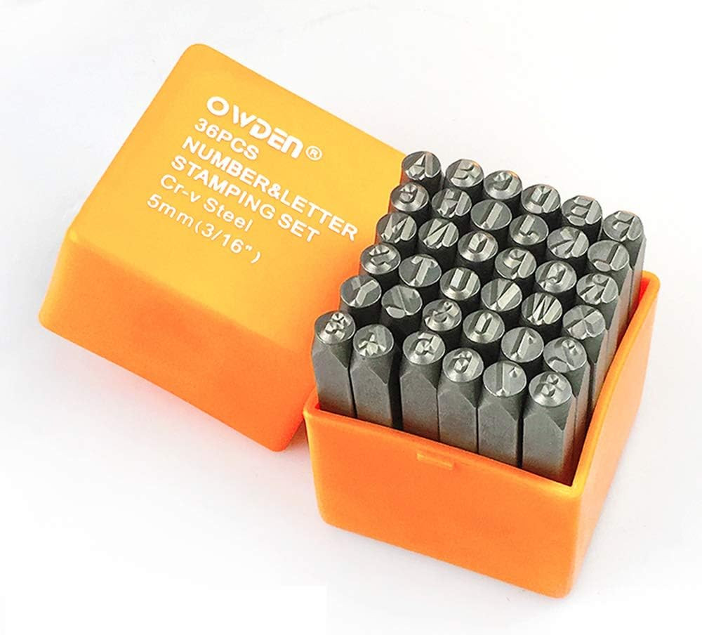 OWDEN Professional 36Pcs. Steel Metal Stamps Set,(3/16”) 5Mm,Steel Number and Le