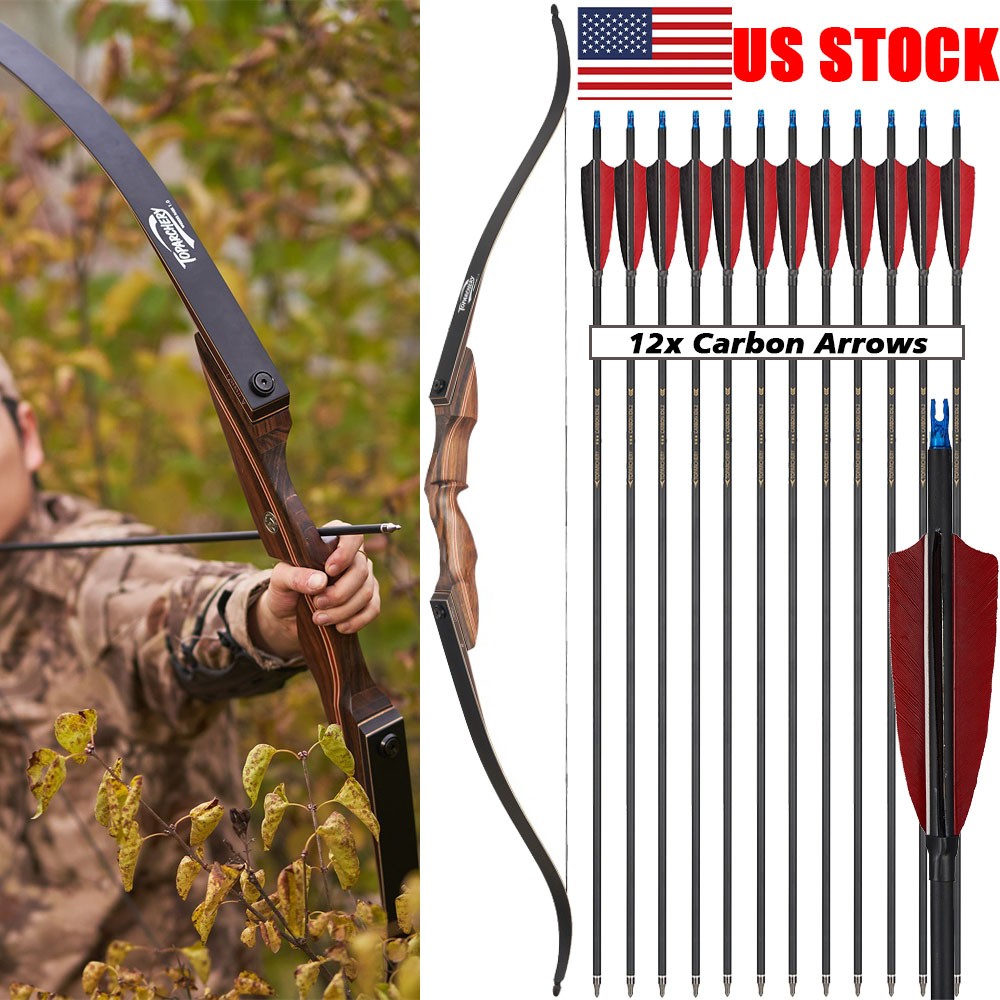 Archery 60 inch Takedown Recurve Bow 25-60lbs Bow Arrows Hunting Shooting Target