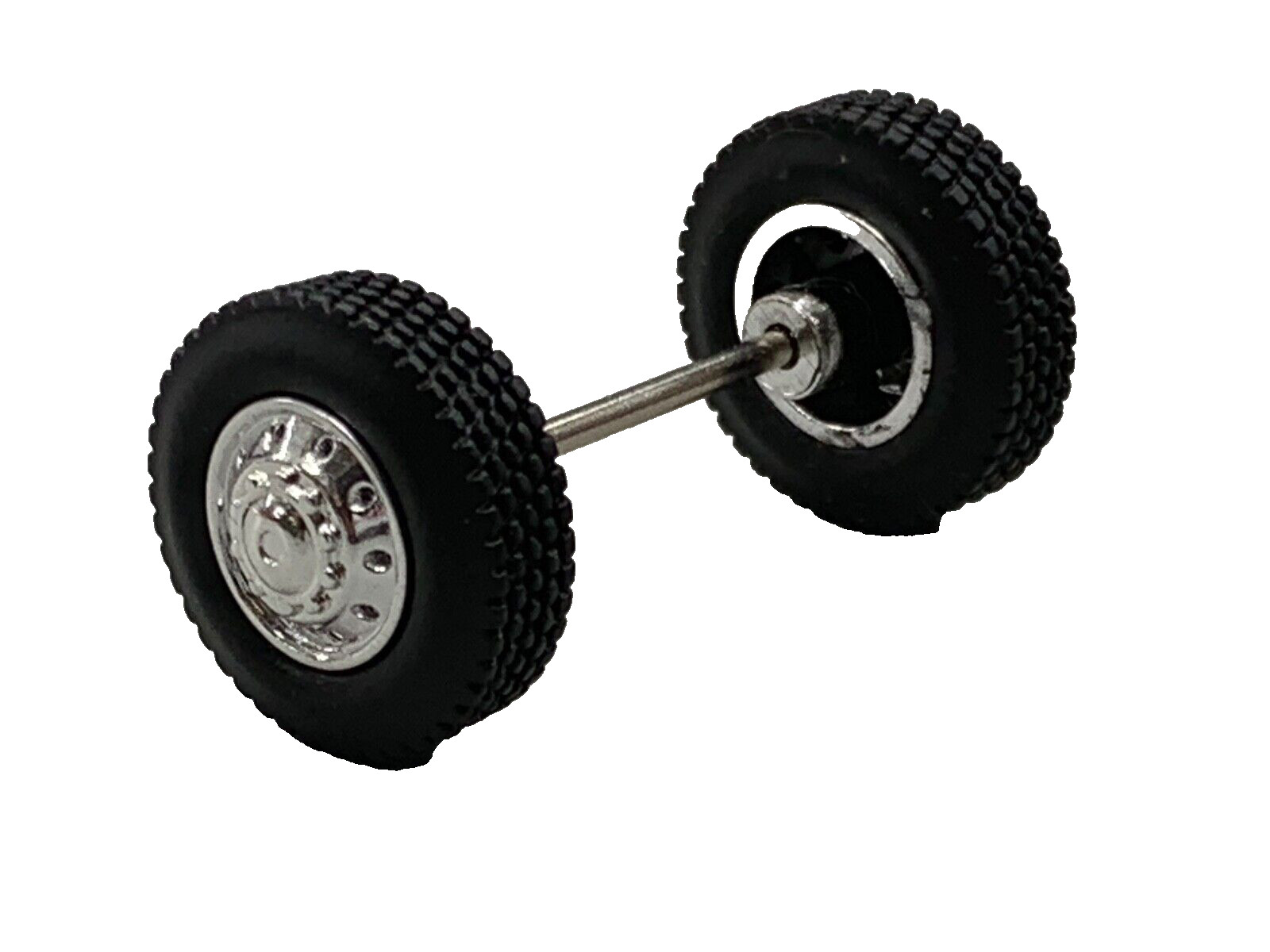 1/64 DCP PARTS CHROME RIM FLOAT WHEEL/TIRE PAIR W/ AXLE