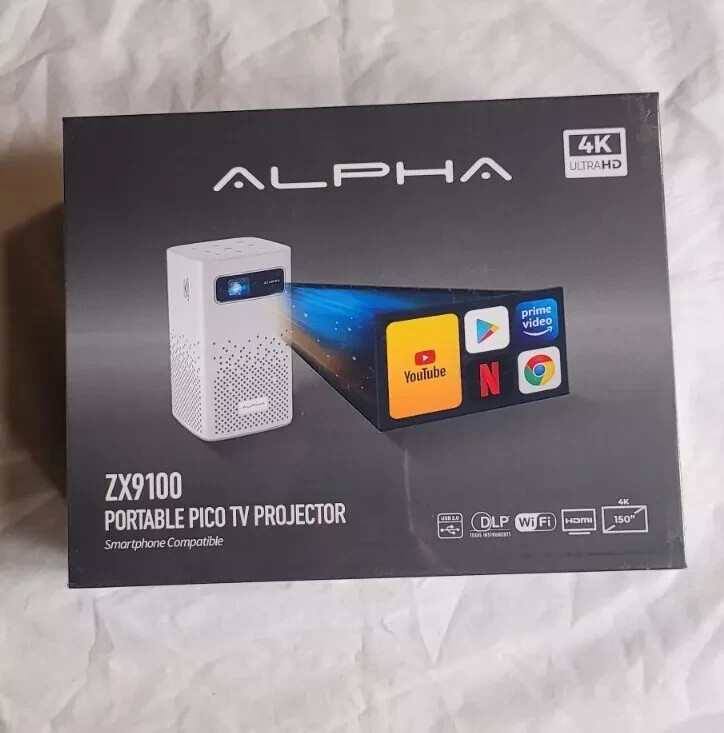 Alpha ZX9100 4k portable pico tv projector new in open box.