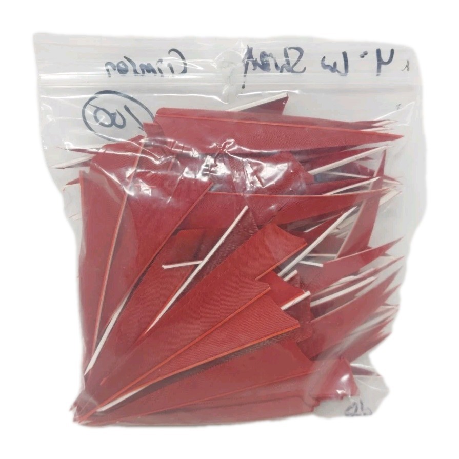 100 Pack Archery Arrow Feathers 4" Left Wing: Shield Crimson Red