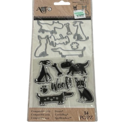 Dogs 14 Piece Metal Cutting Dies & Clear Stamp Set Art-C Cards Scrapbook NEW