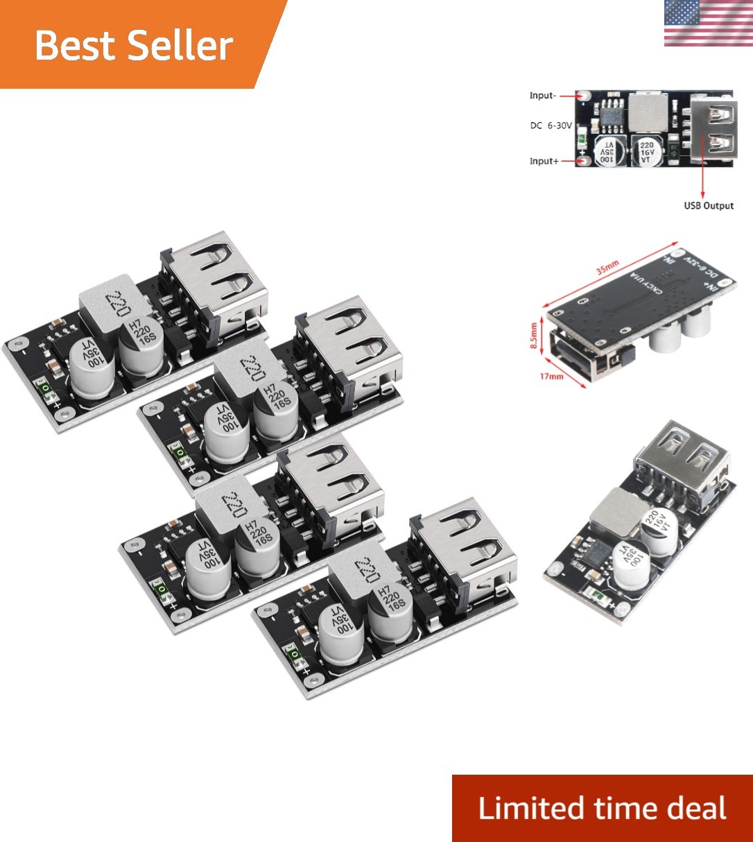USB Buck Converter 4pcs DC-DC Step Down Module 6-32V to 5V QC 3.0 Charging Po...