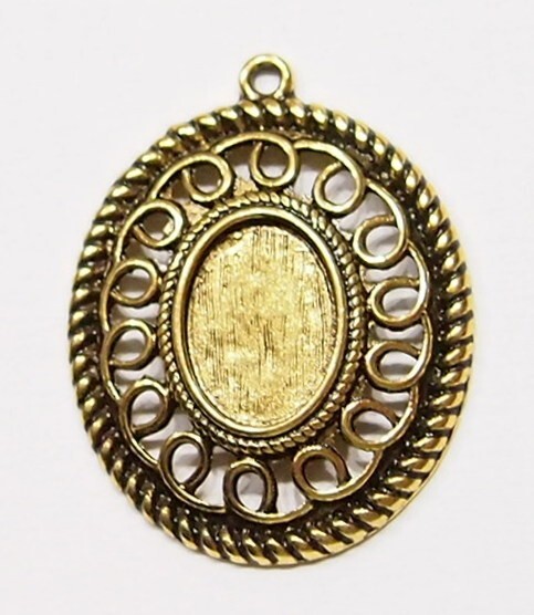 15- 14x10mm Antique Gold Plate Rope Loop Pendant Setting 4Cameo Cab Glass 35x28m