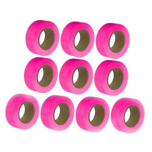Flagging Tape 10 Pack,Surveyors Tape,1" × 1500' Survey Tape,Tree 1500FT Pink