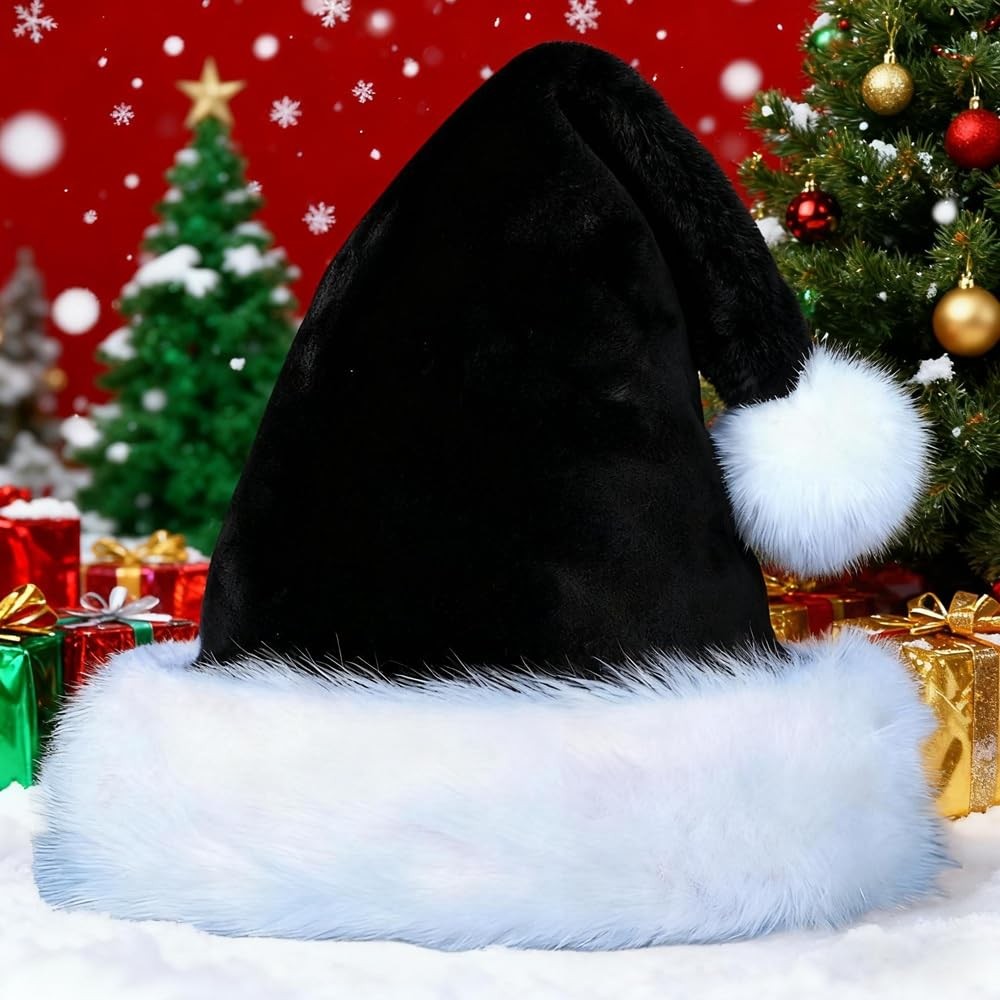 Zhzrche Santa Hat for Adults,Christmas Hat, Xmas Holiday Large, Black