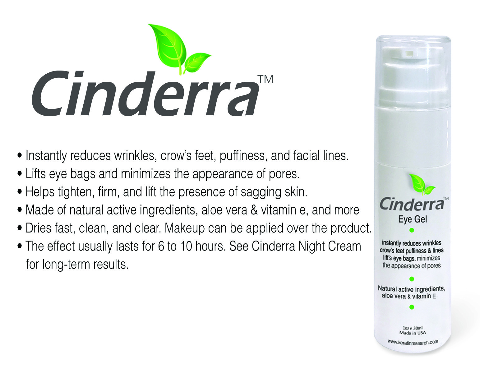 Cinderra Eye Gel instantly reduces wrinkles crow’s feet puffiness & facial lines
