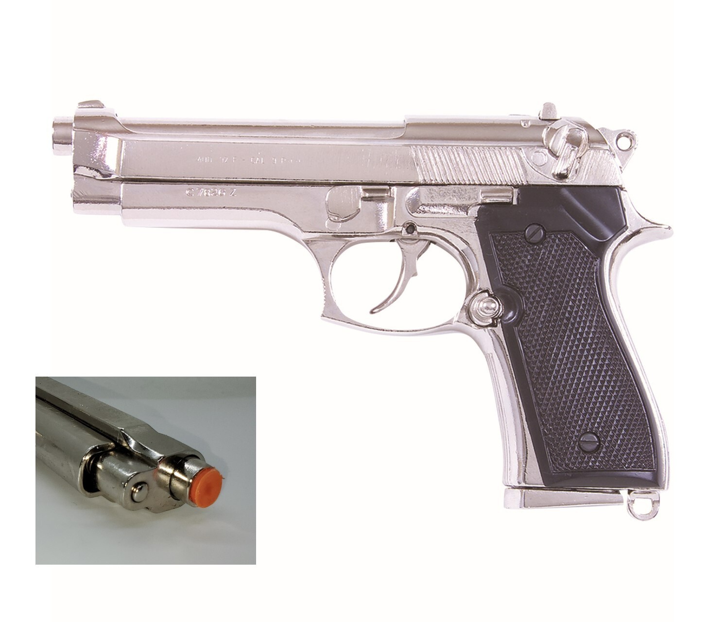 Denix Beretta M92 Non-Firing Collector Replica Pistol Nickel Finish Full Size