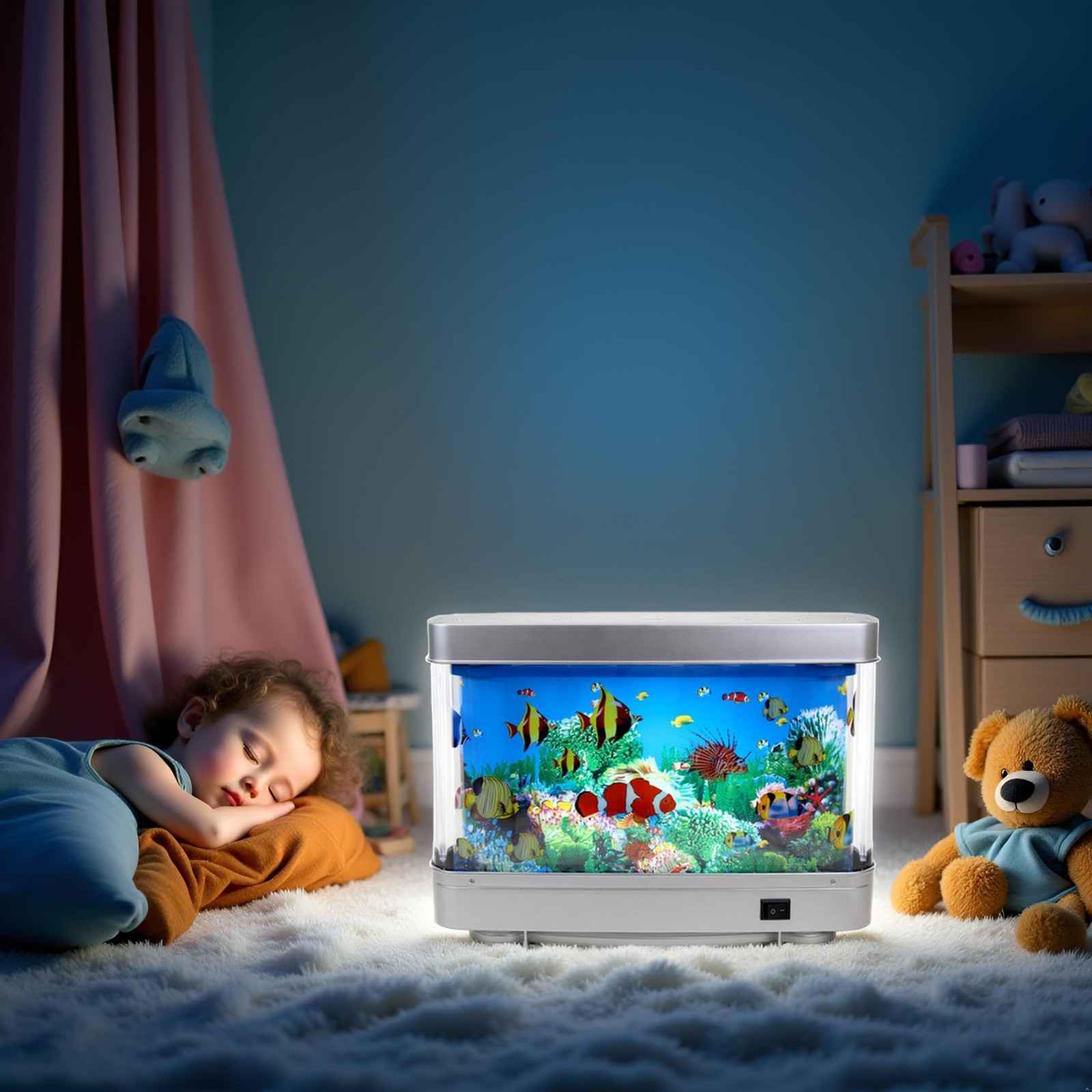 Sensory Artificial Aquarium Lamp – LED Virtual Fake Fish Tank with Moving Mar...