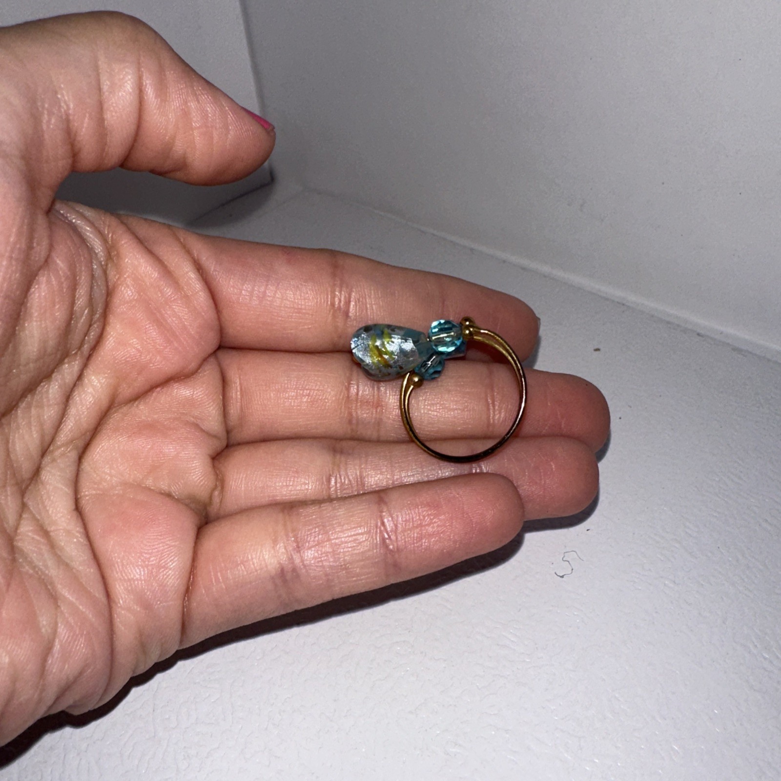Wire Wrap Ring Blue Aquamarine Heart Beaded