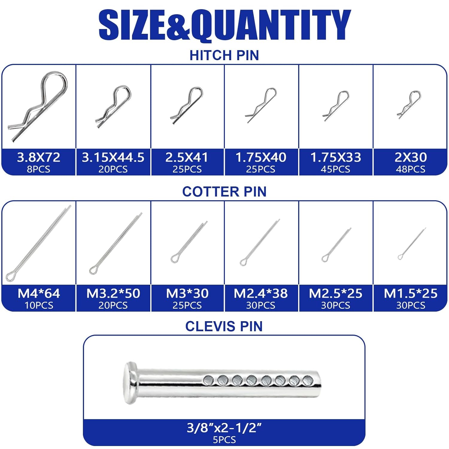 367 PCS Heavy Duty Pin Assortment Kit, Hitch Pins R Clip Pins/ Hair Pins/ Lynch