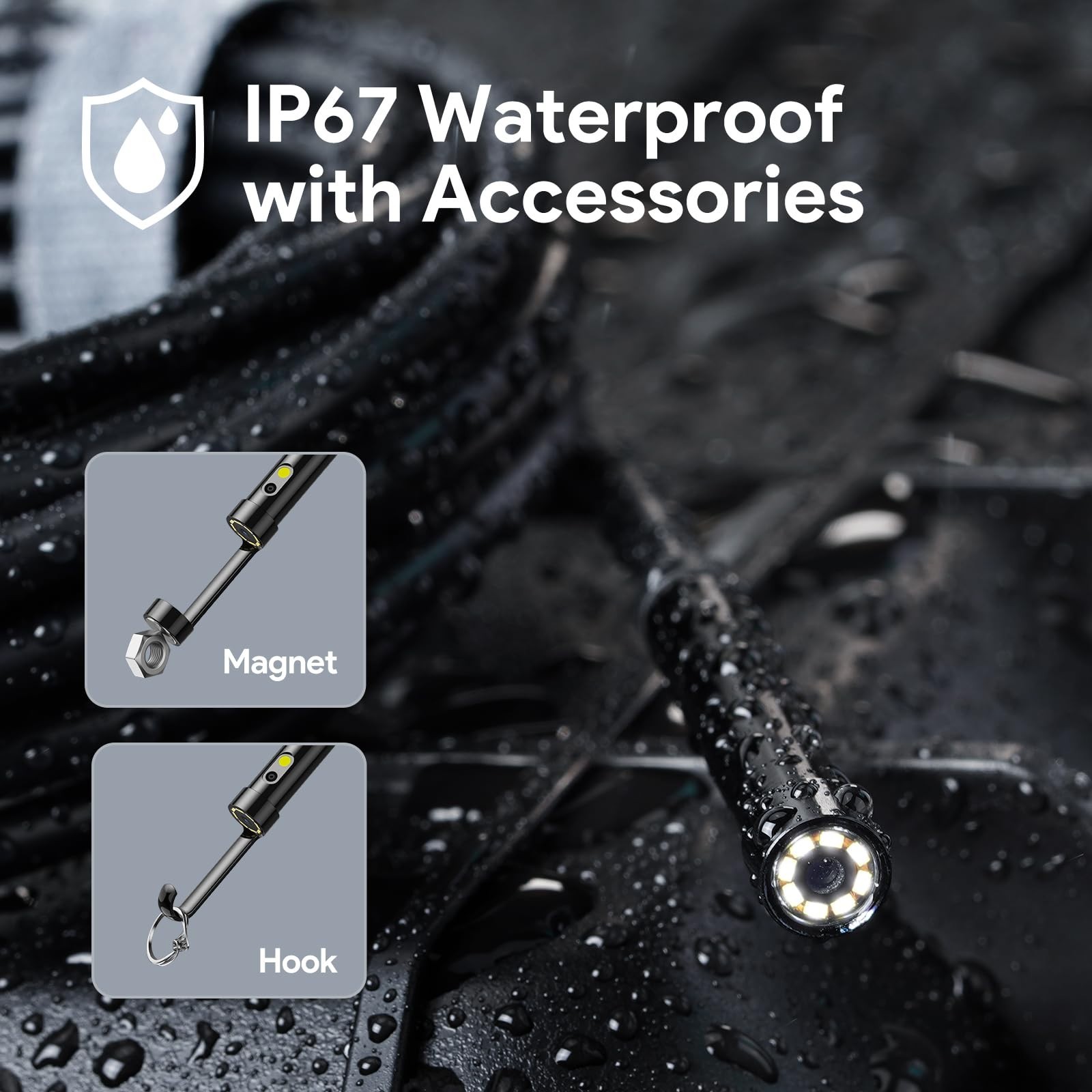 2K Dual Lens Endoscope Camera with Light, 2560P Borescope for iPhone & Android,