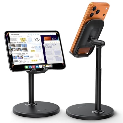 Cell Phone Stand for Desk - [Height Angle] Adjustable Sturdy Desktop Black