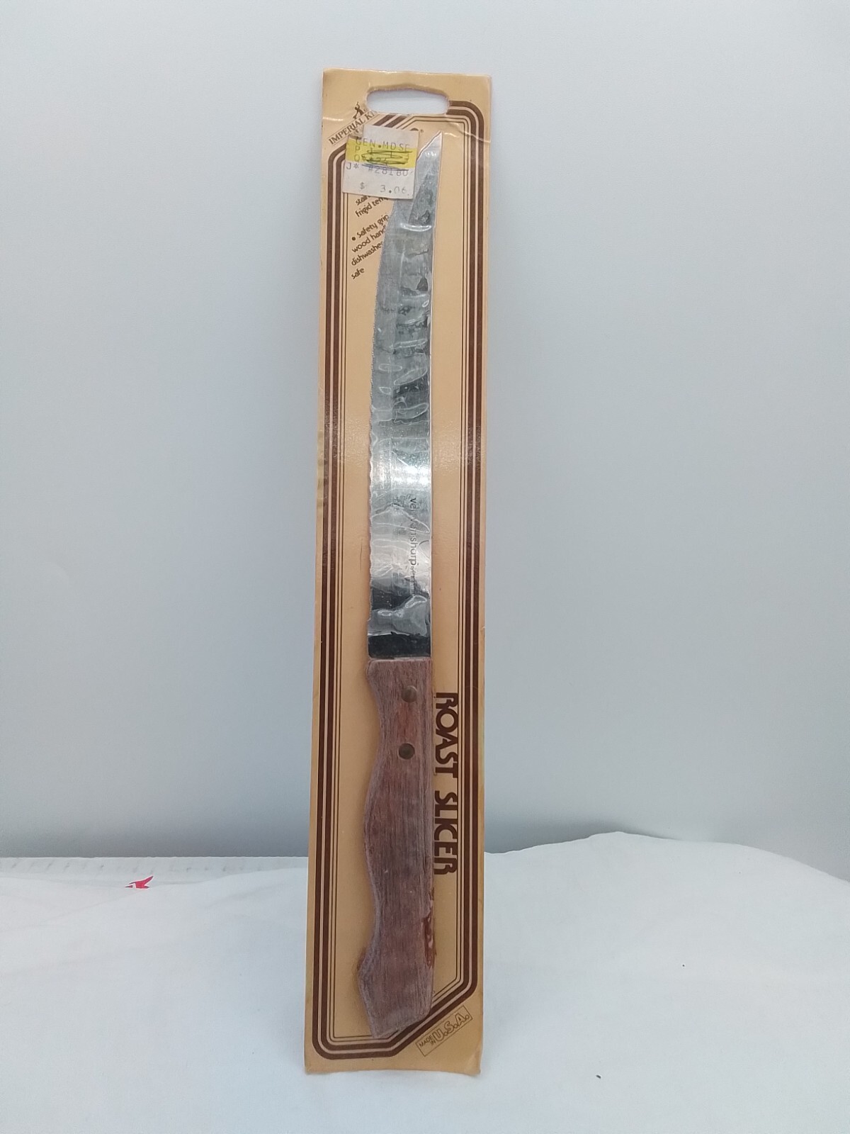IMPERIAL KNIFE ROAST SLICER SHARP VINTAGE NEW PKG WOOD STAINLESS STEEL COOK CHEF