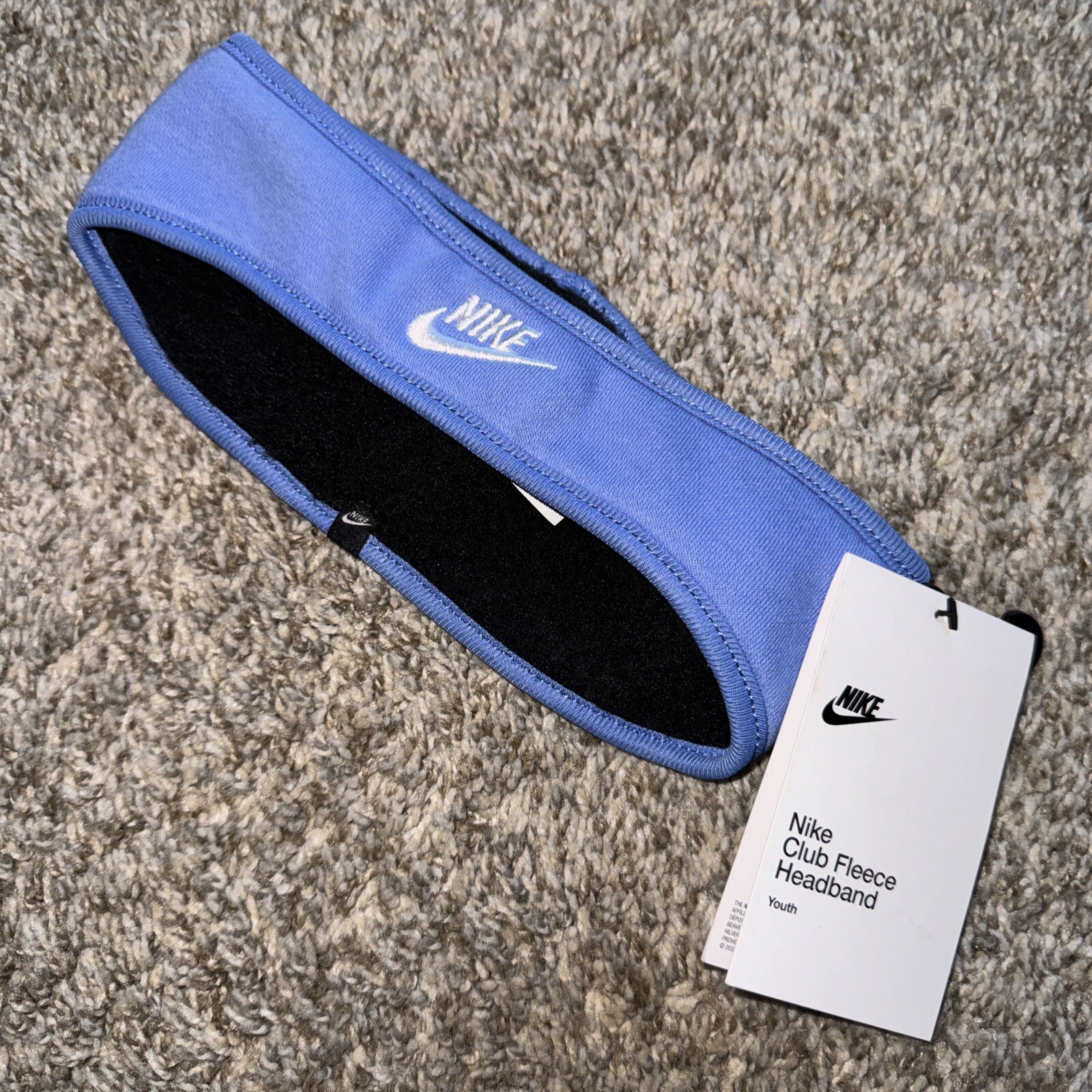 Nike Headband Womens OSFM Club Fleece Blue White Running Outdoor Cold Weather