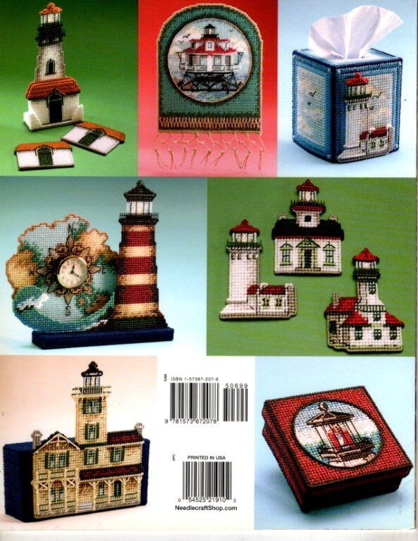THE NEEDLECRAFT SHOP PLASTIC CANVAS LIGHTHOUSE DECOR 9 DESIGNS