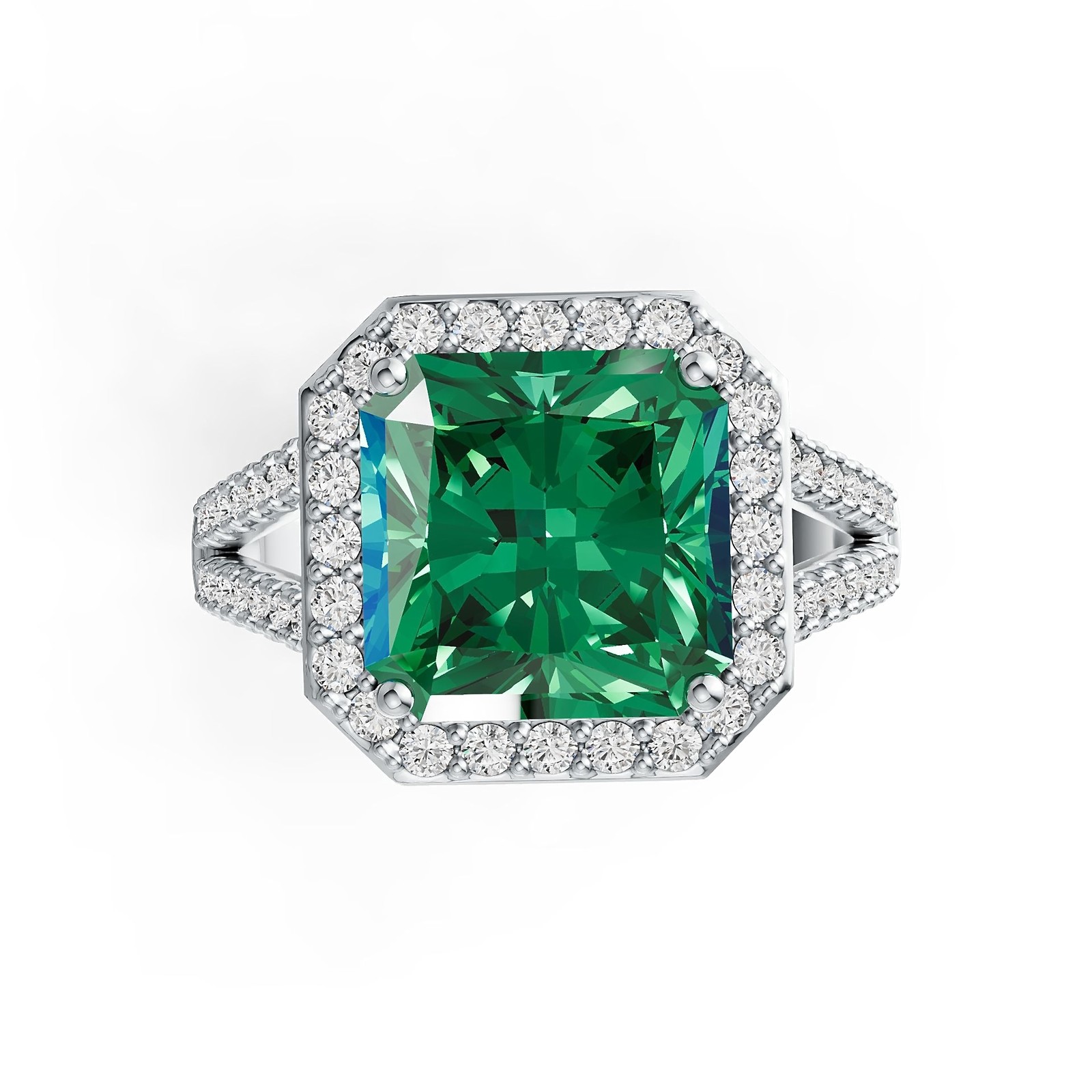Sterling Silver Semi Mount Ring Setting Emerald OCT 10x10mm Halo Split Shank