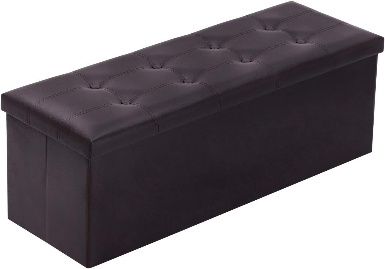 Folding Storage Ottoman, Faux Leather Ottoman Bench Footrest Ottoman, Storage Ch