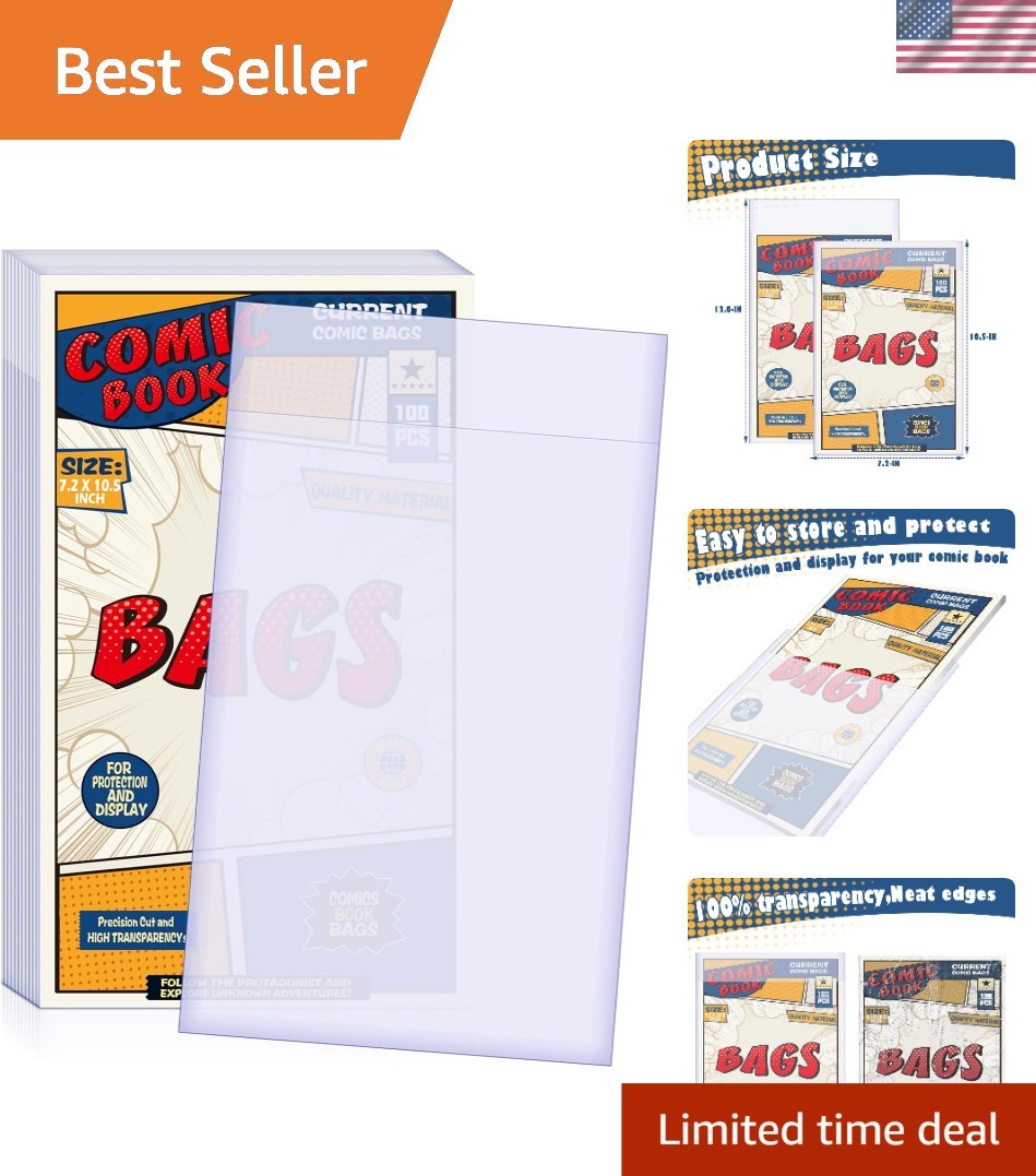 100 Count Acid-Free Comic Book Bags 7.2 x 10.5 inch - Preserve Your Collection