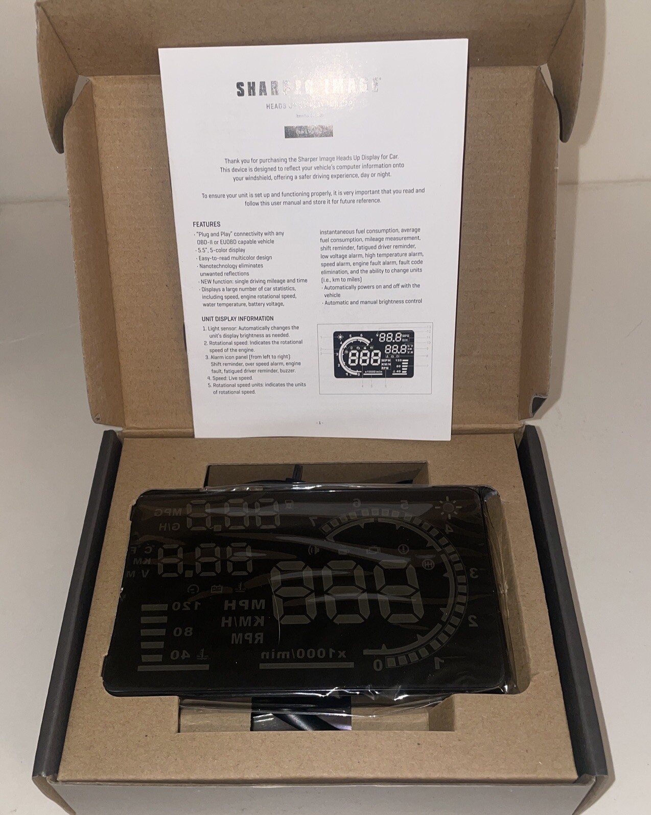 Sharper Image Heads Up Display for Car /5.5” Color Display / Auto On Off W/ Car