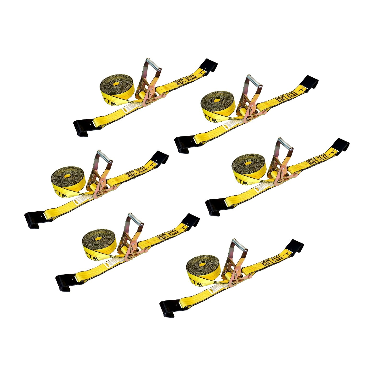 6 Pack 2" x 30' Ratchet Strap w/Flat Hook Flatbed Truck Trailer Farming Tie Down