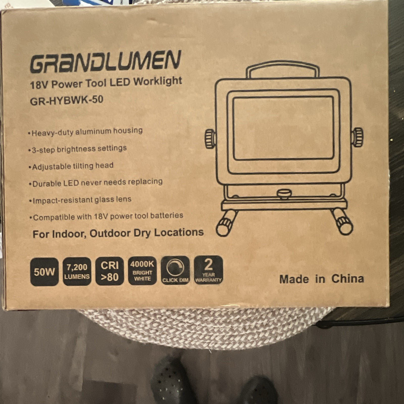 GRANDLUMEN 18V LED Worklight 7200 lm GR-HYBWK-50 Cordless