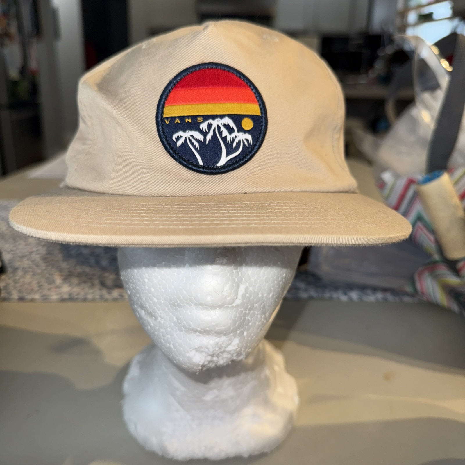 Vans Off The Wall  Palm Tree/Sunset Patch on Hat/  Cap/Beige /Tan/ Snap back