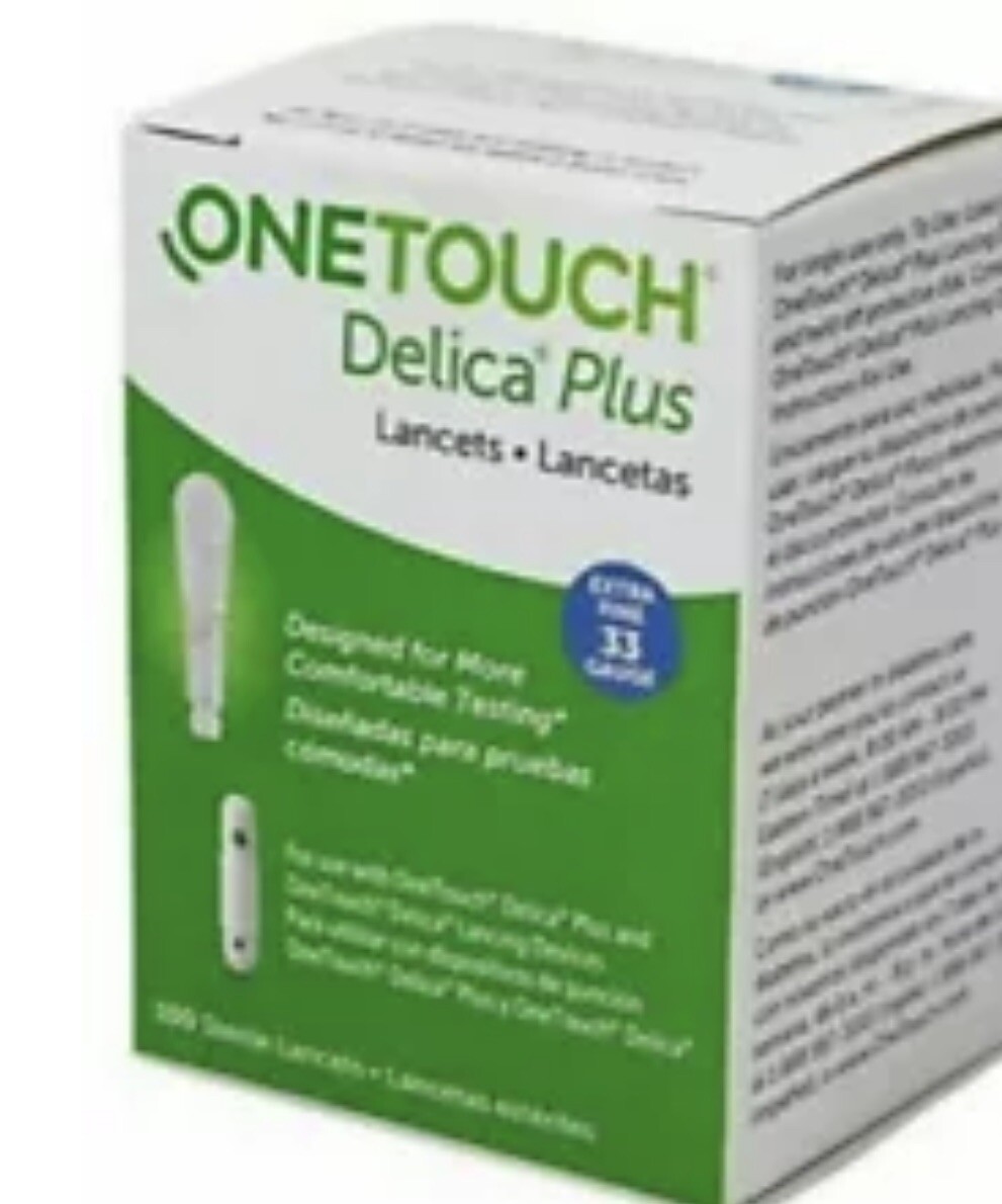 ONE TOUCH DELICA PLUS LANCETS (One Boxe of 100) EXP  2028/01/31.Ex. Fine 33 G