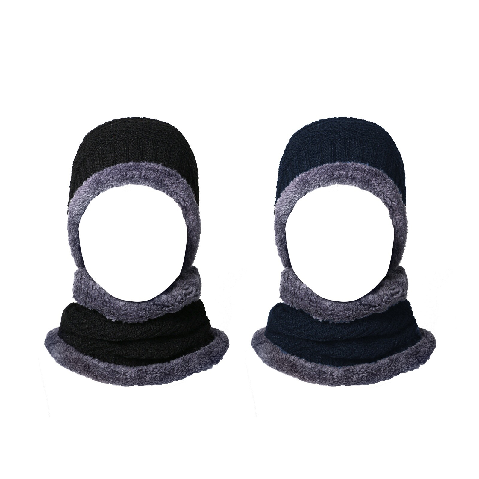Men's Winter Warm Knitted Hat for Cycling Fleece-Lined Thickened Beanie Scarf