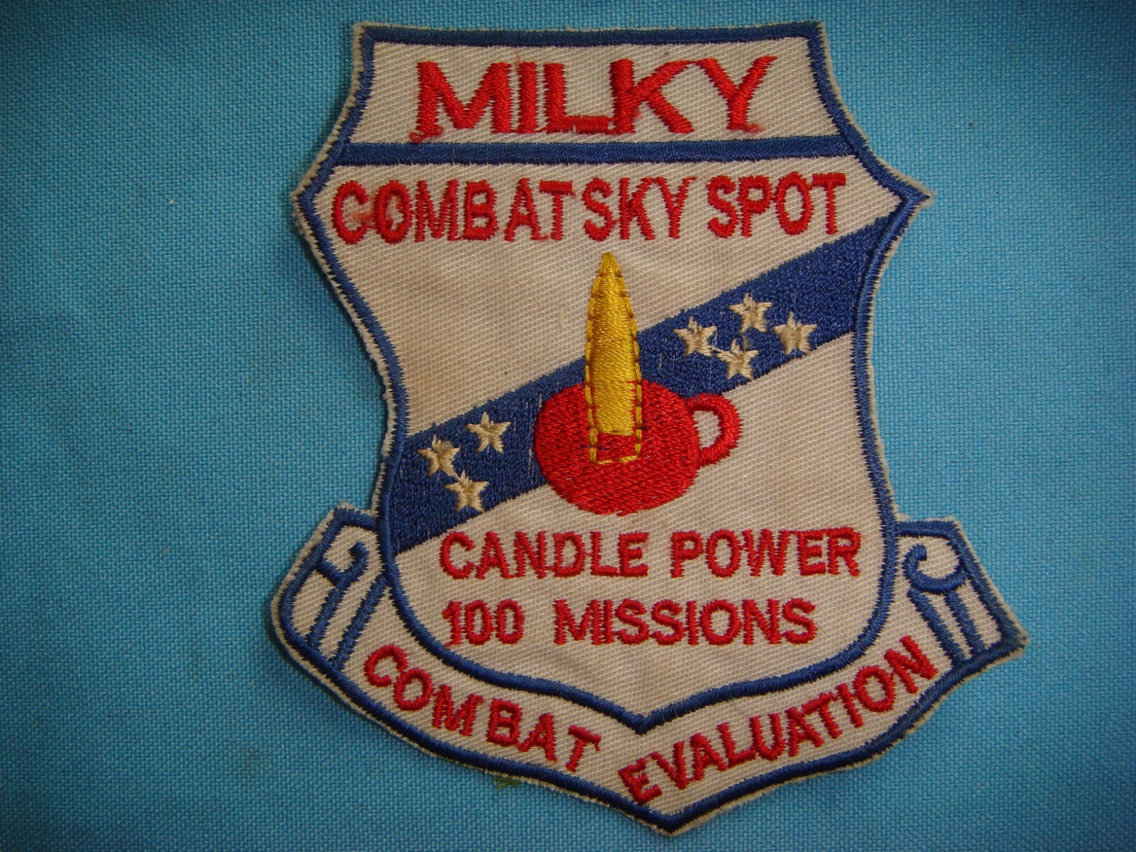 VIETNAM WAR PATCH, USAF MILKY COMBAT SKYSPOT "CANDLE POWER 100 MISSIONS