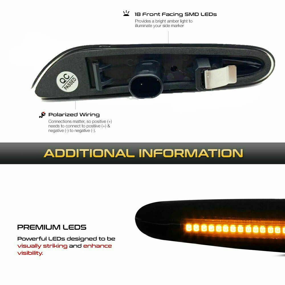 "SMOKE LENS" BMW E82 E88 E90 E92 LED Side Marker Light Signal Blinker Lamp Pair